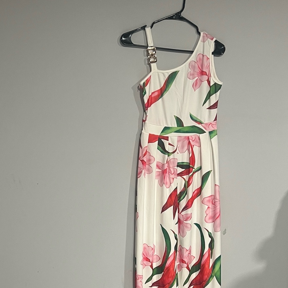 Elegant Floral One-Shoulder Dress - Pink and‎ Green.  CAJA # 1 A